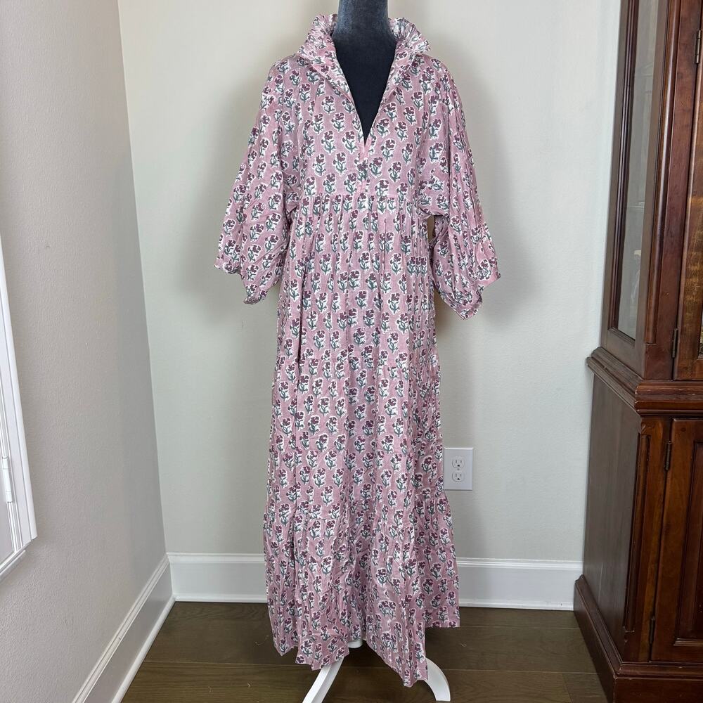 TMC The Monogram Corner Palmetto Block Print Maxi Dress Organic Cotton Large NWT
